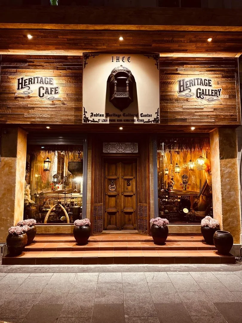 The IHCC heritage facade at night — Heritage Cafe and Heritage Gallery at 57 Lebuh Pantai, George Town